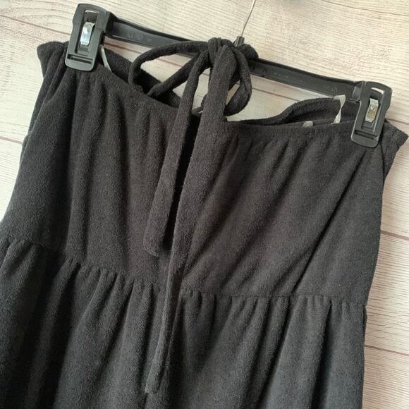 Wild Fable Black Terry Cloth Romper Short Outfit Bow Front Keyhole Halter Tie M - Picture 7 of 10